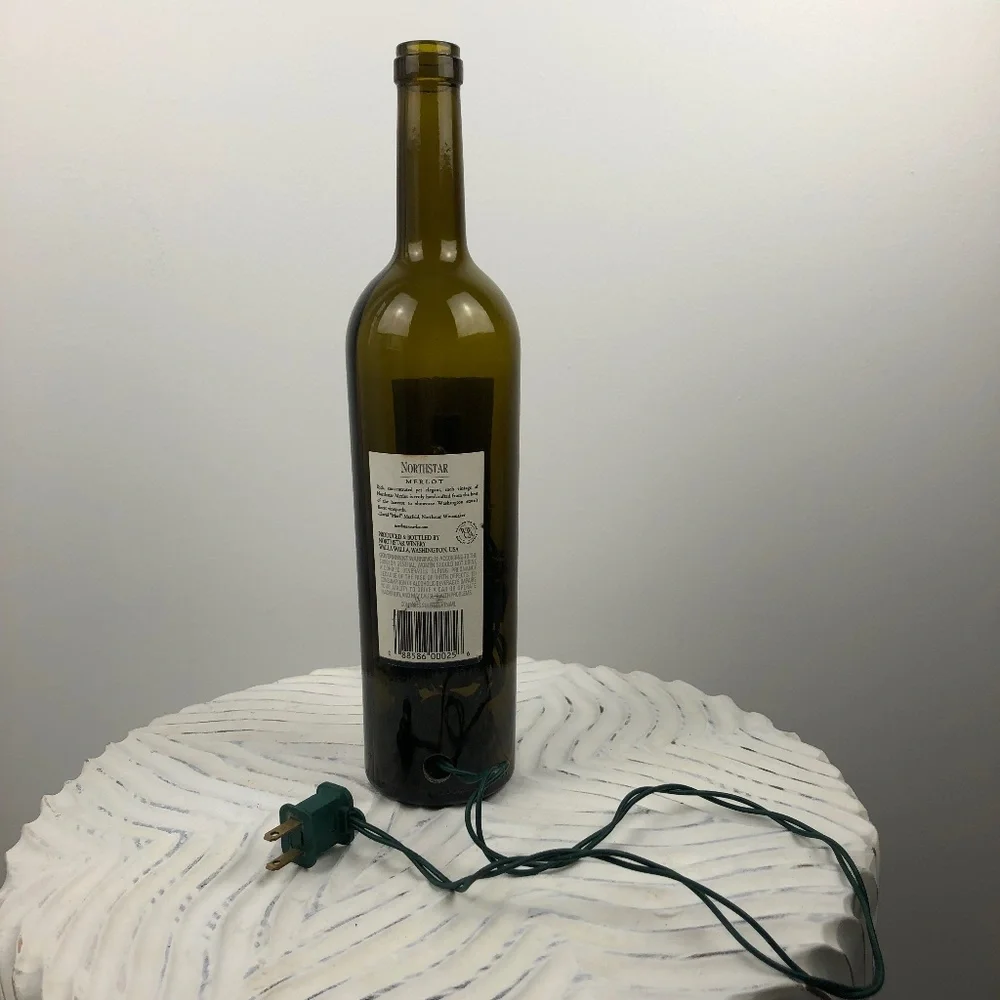 Handmade Wine Bottle with Corded Lights - Wine Bottle with Christmas Lighht
